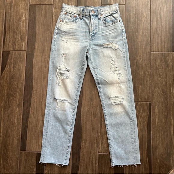 Madewell The Perfect Vintage Distressed Straight Leg Jeans Light Wash Sz 25 - Picture 1 of 7
